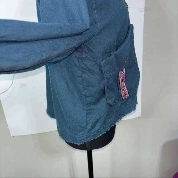 Jolt Jacket Medium Cropped Bomber Embroidered Button Front Pockets Slouchy Teal - Picture 13 of 14